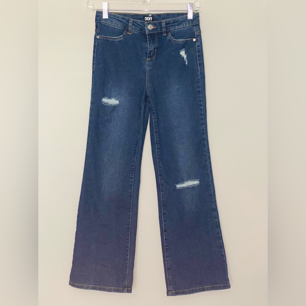 Dkny Distressed Blue Flare Wide Leg Jeans
